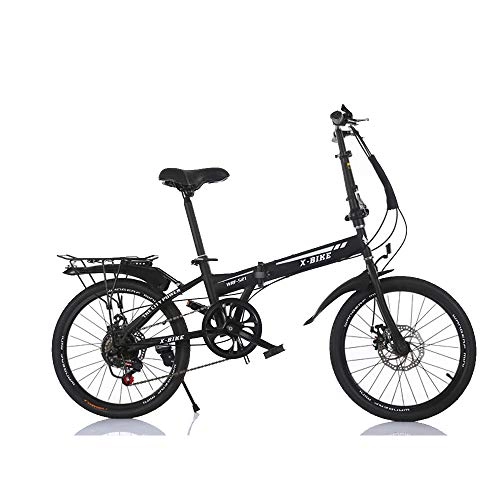Folding Bike : DRAKE18 Variable speed folding bicycle, 20 inch 6 speed variable adult bicycle double disc brake soft tail carbon steel cross country outdoor riding trip, Black