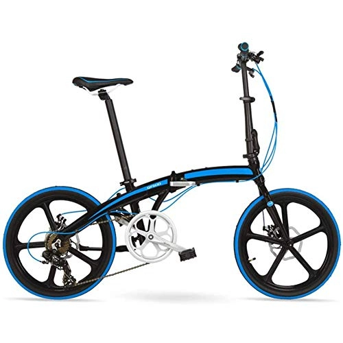Folding Bike : DSHUJC Portable Foldable Bicycle, 7 Speed Folding Bike, Adults Unisex 20" Light Weight Folding Bikes, Lightweight Aluminum Alloy Frame, With brake, Blue