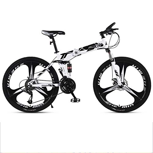 Folding Bike : Dsrgwe 26inch Mountain Bike, Folding Carbon Steel Frame Bicycles, Full Suspension and Dual Disc Brake, 21-speed, 24-speed, 27-speed (Color : Black, Size : 27-speed)