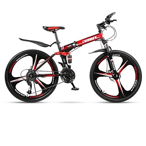Folding Bike : Dsrgwe 26inch Mountain Bike, Folding Hard-tail Bicycles, Full Suspension and Dual Disc Brake, Carbon Steel Frame (Color : Red, Size : 24-speed)