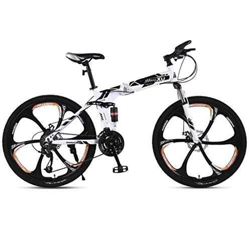 Folding Bike : Dsrgwe 26inch Mountain Bike, Folding Hardtail Bicycles, Full Suspension and Dual Disc Brake, Carbon Steel Frame (Color : Black, Size : 21-speed)