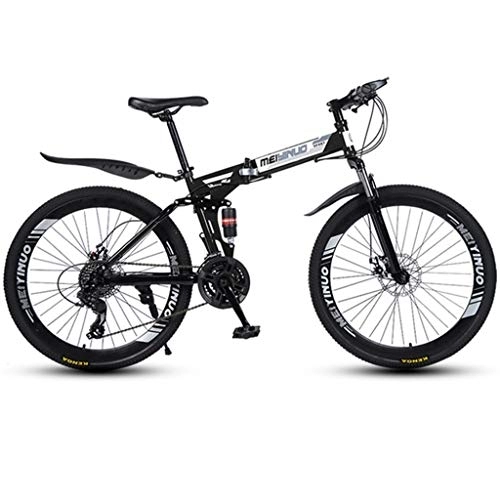 Folding Bike : Dsrgwe Folding Mountain Bike, Full Suspension MTB Bicycles, Dual Suspension and Dual Disc Brake, 26inch Spoke Wheels (Color : Black, Size : 24-speed)
