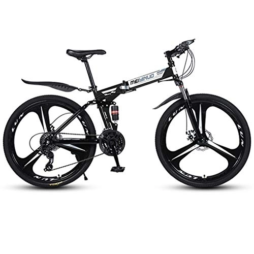 Folding Bike : Dsrgwe Hardtail Mountain Bike, Steel Frame Folding Bicycles, Dual Suspension and Dual Disc Brake, 26inch Wheels (Color : Black, Size : 27-speed)