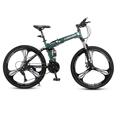 Folding Bike : Dsrgwe Mountain Bike, Carbon Steel Frame Folding Bicycles, Dual Suspension and Dual Disc Brake, 26inch Wheels (Color : B, Size : 24-speed)