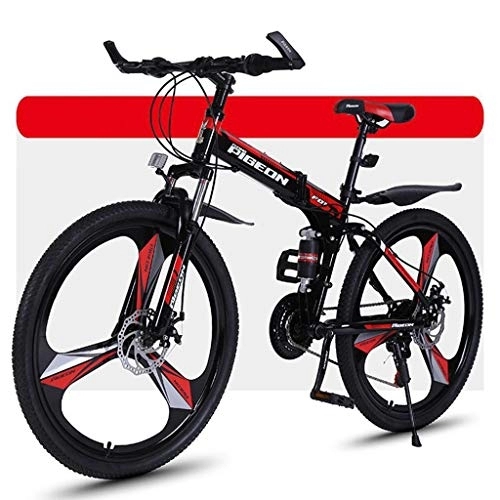 Folding Bike : Dsrgwe Mountain Bike, Folding Hard-tail Mountain Bicycles, Steel Frame, Dual Suspension and Disc Brake, 26inch Wheels (Color : B, Size : 24-speed)
