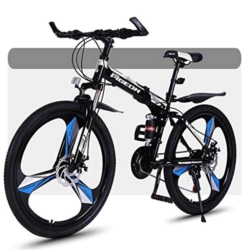 Folding Bike : Dsrgwe Mountain Bike, Folding Hard-tail Mountain Bicycles, Steel Frame, Dual Suspension and Disc Brake, 26inch Wheels (Color : C, Size : 27-speed)