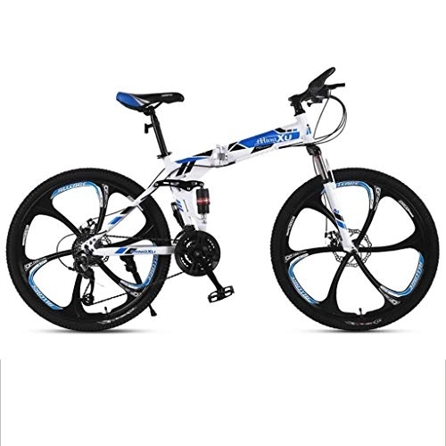 Folding Bike : Dsrgwe Mountain Bike, Folding Mountain Bicycles, Dual Suspension and Dual Disc Brake, 26inch Mag Wheels (Color : Blue, Size : 27-speed)