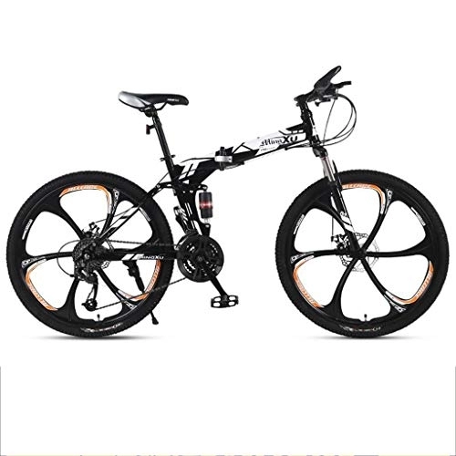 Folding Bike : Dsrgwe Mountain Bike, Folding Mountain Bicycles, Dual Suspension and Dual Disc Brake, 26inch Mag Wheels (Color : White, Size : 27-speed)