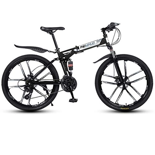 Folding Bike : Dsrgwe Mountain Bike, Folding Mountain Bicycles, Dual Suspension and Dual Disc Brake, MTB Bike (Color : Black, Size : 24-speed)