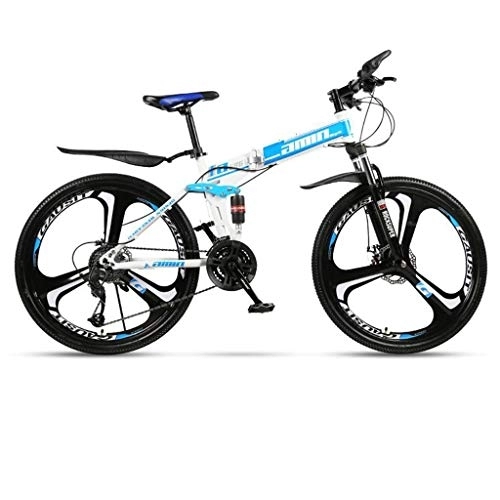 Folding Bike : Dsrgwe Mountain Bike, Steel Frame Folding Hardtail Bicycles, Dual Suspension and Dual Disc Brake, 26inch Wheels (Color : Blue, Size : 27-speed)