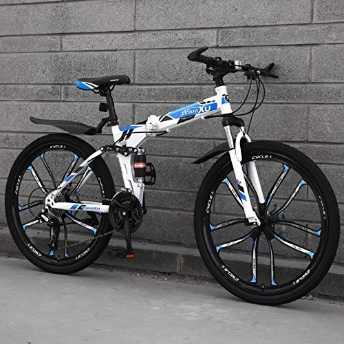 Folding Bike : Dszgo Male And Female Student Speed City Bikes, Adult Mountain Off-road Bikes, Ten Knives, 21 / 24 / 27 Speed, 26-inch Wheels, Double Shock Absorber Bikes, Foldable Frame (Color : 21 speed)