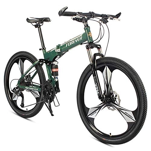 Folding Bike : Dszgo One-wheel Mountain Bike Young Men And Women 26-inch 24 / / 27-speed Dual Disc Brakes Double Shock Absorption Variable Speed Bicycles High Carbon Steel Foldable Frame (Size : 27 speed)