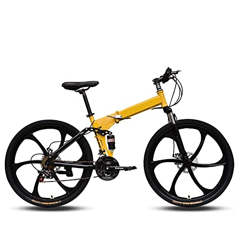 Folding Bike : Dual Disc Brake Folding Bike, Comfortable Mobile Portable Compact Lightweight Folding Mountain Bike Adult Student Lightweight Bike, Yellow, 21 inches