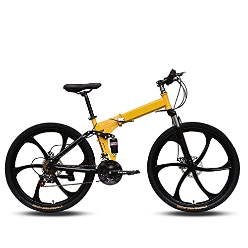 Folding Bike : Dual Disc Brake Folding Bike, Comfortable Mobile Portable Compact Lightweight Folding Mountain Bike Adult Student Lightweight Bike, Yellow, 27 inches
