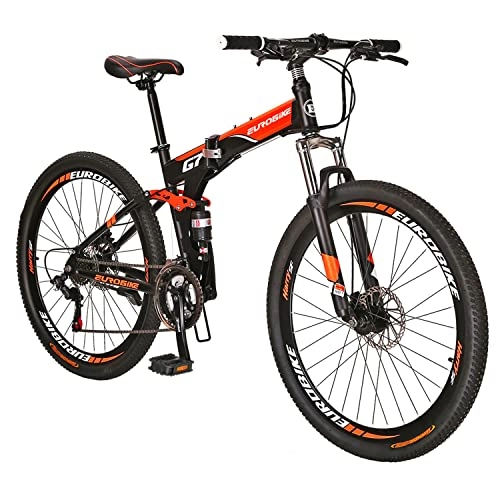 Folding Bike : Dual Suspension Folding Mountain Bikes G7 27.5 Inches Muti-Spoke Wheel Mountain Bike 21 Speed Bicycle BlackOrange