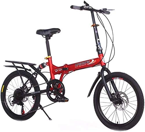 Folding Bike : Dual Suspension Mountain Bikes Comfort & Cruiser Bikes Foldable Mountain Bike Students Adult 20 Inches Wheel Variable Speed Bicycle (Color : Black)-Red