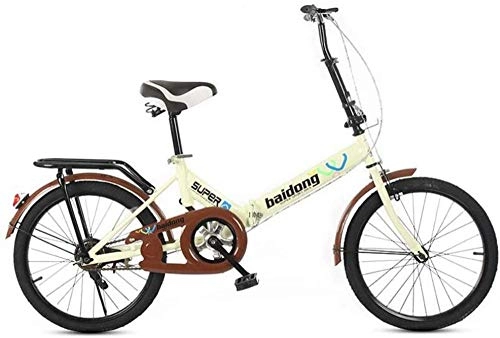 Folding Bike : Dual Suspension Mountain Bikes Comfort & Cruiser Bikes Folding Car Mountain Bike 20 Inch Road Bicycle Students Disc Brake Single Speed Bicycle (Color : Red)-Beige