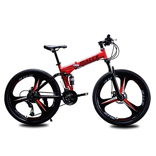 Folding Bike : DULPLAY Mountain Bicycle, 24 Inch 21 Speed Variable Speed Double Shock Absorption Mountain Bike, Folding Mountain Bikes Red 24", 21-speed