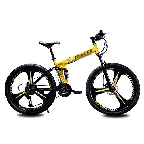 Folding Bike : DULPLAY Mountain Bicycle, 24 Inch 24 Speed Variable Speed Double Shock Absorption Mountain Bike, Folding Mountain Bikes Yellow 24", 24-speed