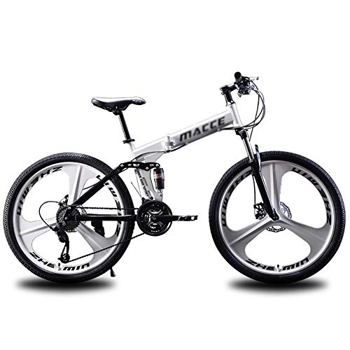 Folding Bike : DULPLAY Mountain Bicycle, 24 Inch 27 Speed Variable Speed Double Shock Absorption Mountain Bike, Folding Mountain Bikes White 24", 27-speed