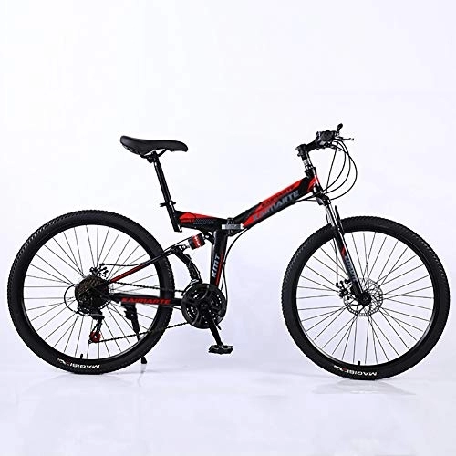Folding Bike : DULPLAY Steel Frame Dual Suspension Dual Disc Brakes Racing Mountain Bicycle, 26 Inch Adult Mountain Bike, Folding Mountain Bikes Black And Red 26", 21-speed