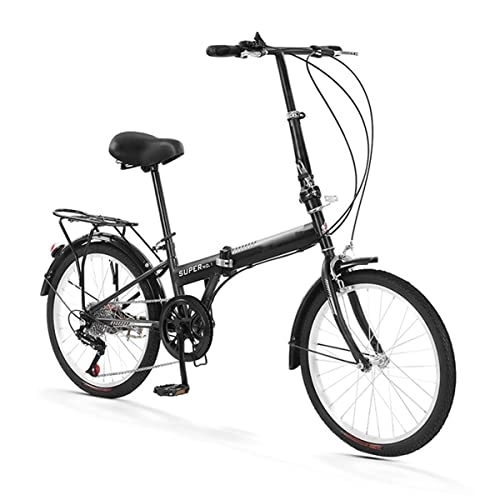 Folding Bike : Dxcaicc Adult Folding Bike, for Mens and Womens, 20-inch Wheels Foldable Bicyle, 7-Speed Drivetrain, Rear Carry Rack, Black