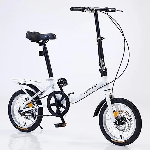 Folding Bike : Dxcaicc Foldable Bicycle, 14 inch Single Speed Folding Bike, Double disc brake Handle seat height adjustable, Adult Portable Bicycle City Bicycle, White