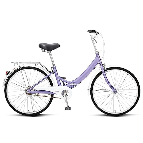 Folding Bike : Dxcaicc Foldable Bicycle, 24 Inch Adult Folding Bike Handle seat height adjustable Foldable Bike, High Carbon Steel Frame, Portable Bicycle City Bicycle, Purple
