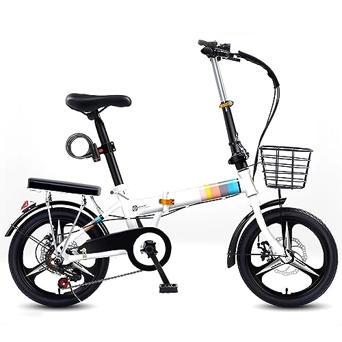 Folding Bike : Dxcaicc Foldable Bicycle, 7 Speed Gears 16 / 20 / 22 inch High Carbon Steel Frame Easy Folding City Bicycle for Adult Men and Women Teens, White, 16 inch