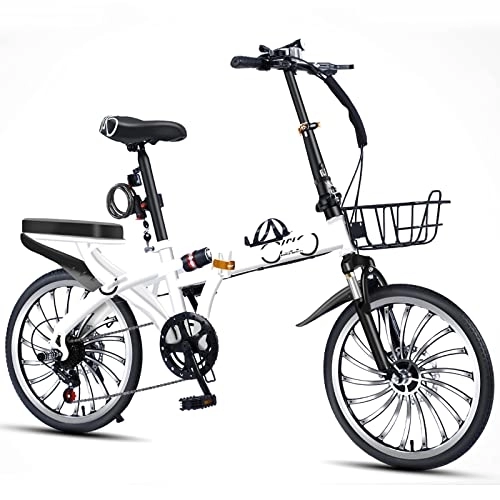 Folding Bike : Dxcaicc Foldable Bicycle Folding Bike with 7 Speed Gears 16 / 20 inch Portable Bike High Carbon Steel Frame City Bicycle for Adult Men and Women Teens, White, 16 inch