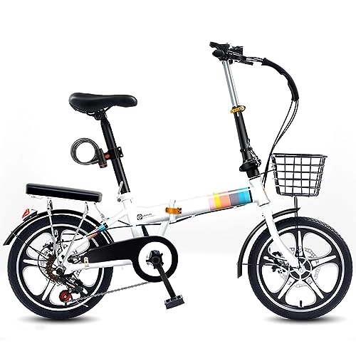 Folding Bike : Dxcaicc Foldable Bike, 16 / 20 Inch Folding Bicycle, High Carbon Steel Frame Easy Folding Portable Bike for Adult Men and Women Teens City Bicycle, White, 16 inch
