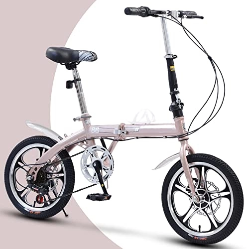Folding Bike : Dxcaicc Folding Bike 16 Inch Carbon Steel Foldable Bicycle Small Unisex Folding Bicycle 6-Speed Variable Speed for Adult Men and Women Teens, Pink