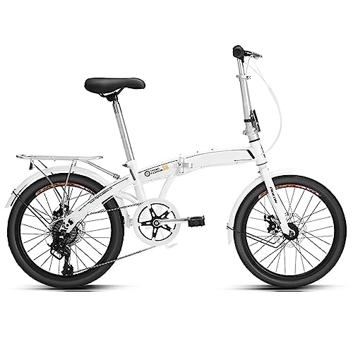 Folding Bike : Dxcaicc Folding Bike, 7 Speed Gears Portable Bike 20 inch High Carbon Steel Frame Easy Folding City Bicycle for Adult Men and Women Teens, White