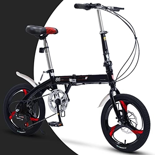 Folding Bike : Dxcaicc Folding Bike Foldable Bike 16 inch High Carbon Steel Frame Easy Folding, with 6 Speed Gears Adult Portable Bicycle City Bicycle, Black