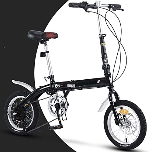 Folding Bike : Dxcaicc Folding Bike Portable Bike with 6 Speed Gears Height Adjustable Easy Folding City Bicycle for Adult Men and Women Teens, Black, 14 inch