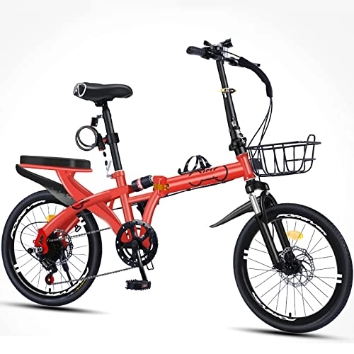 Folding Bike : Dxcaicc Folding Bike Portable Bike with 7 Speed Gears 16 / 20 / 22 inch Height Adjustable Easy Folding City Bicycle Front and Rear with Fenders, Red, 20 inch