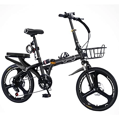 Folding Bike : Dxcaicc Folding Bike Portable Bike with 7 Speed Gears 16 / 20 / 22 inch High Carbon Steel Frame Easy Folding City Bicycle for Adult Men and Women Teens, Black, 16 inch