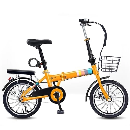 Folding Bike : Dxcaicc Folding Bike, Single Speed Folding Bike Camping Bicycle Light Weight Carbon Steel Height Adjustable Folding Bicycle for Men Women, Yellow, 16 inch