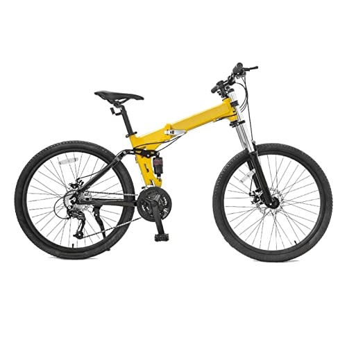 Folding Bike : DXDHUB Wheel Diameter 26" - 27 Speed, Foldable Adult Mountain Bike, Disc Brakes. (Color : Yellow)