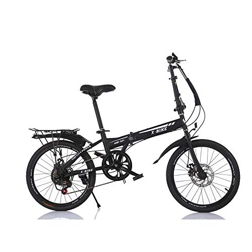 Folding Bike : DYB 20-Inch Road Bicycle, 6-Speed Bikes High Carbon Steel Frame, Variable speed folding adult bicycle double disc brake soft tail carbon steel cross country outdoor riding trip