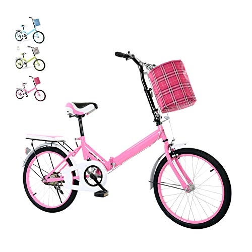 Folding Bike : DYWOZDP 20 Inch Folding Bicycle with Cycling Baskets, Lightweight City Compact Bike, Variable Speed Mountain Bike for Adult Child Student Male Ladies Lightweight Shopper Bike, Pink
