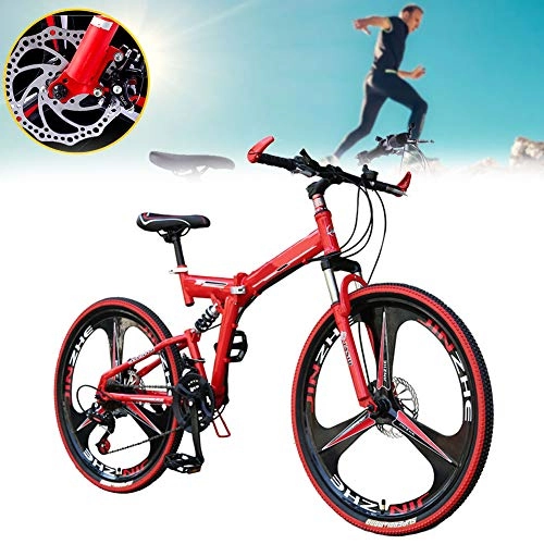 Folding Bike : DYWOZDP 21-Speed Foldable Mountain Bike, Fully Suspention Dual Disc Brakes, Suitable for Height 150-170CM, Portable City Bicycle Adult Student, 24 Inches