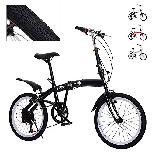 Folding Bike : DYWOZDP Folding Bicycle City Bike, Adult Student Portable Commuter Cycling Bikes, Lightweight Outdoor Leisure Bicycle, 6 Speed Shock Absorber, 20 Inch, Black