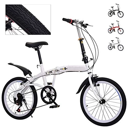 Folding Bike : DYWOZDP Folding Bicycle City Bike, Adult Student Portable Commuter Cycling Bikes, Lightweight Outdoor Leisure Bicycle, 6 Speed Shock Absorber, 20 Inch, White