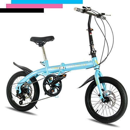 Folding Bike : DYWOZDP Folding Bike City Compact Bicycle, 6-Speed Cycling Commuter Foldable Bicycle, Lightweight Outroad Mountain Bike for Student Office Worker Urban Environment, 16 Inch, Blue