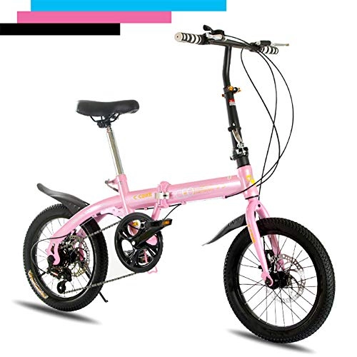 Folding Bike : DYWOZDP Folding Bike City Compact Bicycle, 6-Speed Cycling Commuter Foldable Bicycle, Lightweight Outroad Mountain Bike for Student Office Worker Urban Environment, 16 Inch, Pink