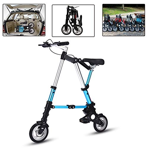 Folding Bike : DYWOZDP Portable Folding Mini Bike, Comfortable Adjustable Seat, Lightweight City Bicycle with Pneumatic Tire, Small Portable Bicycle Damping Bicycle for Adult Student, 8 Inch, Blue, 1