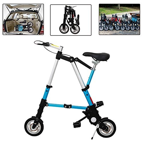 Folding Bike : DYWOZDP Portable Folding Mini Bike, Comfortable Adjustable Seat, Lightweight City Bicycle with Pneumatic Tire, Small Portable Bicycle Damping Bicycle for Adult Student, 8 Inch, Blue, 2