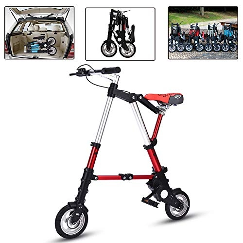 Folding Bike : DYWOZDP Portable Folding Mini Bike, Comfortable Adjustable Seat, Lightweight City Bicycle with Pneumatic Tire, Small Portable Bicycle Damping Bicycle for Adult Student, 8 Inch, Red, 1
