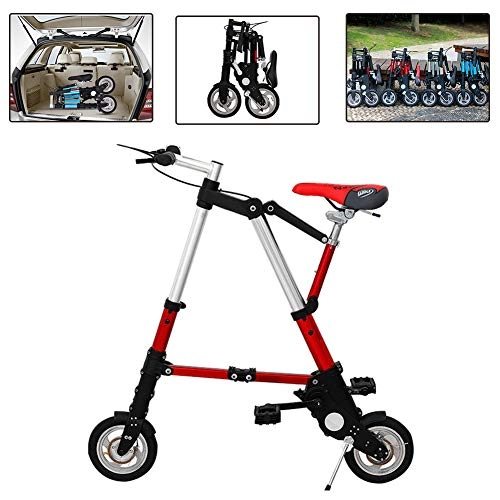 Folding Bike : DYWOZDP Portable Folding Mini Bike, Comfortable Adjustable Seat, Lightweight City Bicycle with Pneumatic Tire, Small Portable Bicycle Damping Bicycle for Adult Student, 8 Inch, Red, 2